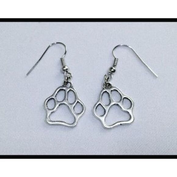 Puppy Animal Paw Print Stainless Steel Dangle Earrings - Picture 2 of 6
